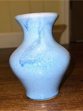 Blue Glazed Ceramic Handmade Porcelain Baluster Small Sculpted Vase 5.7” in tall